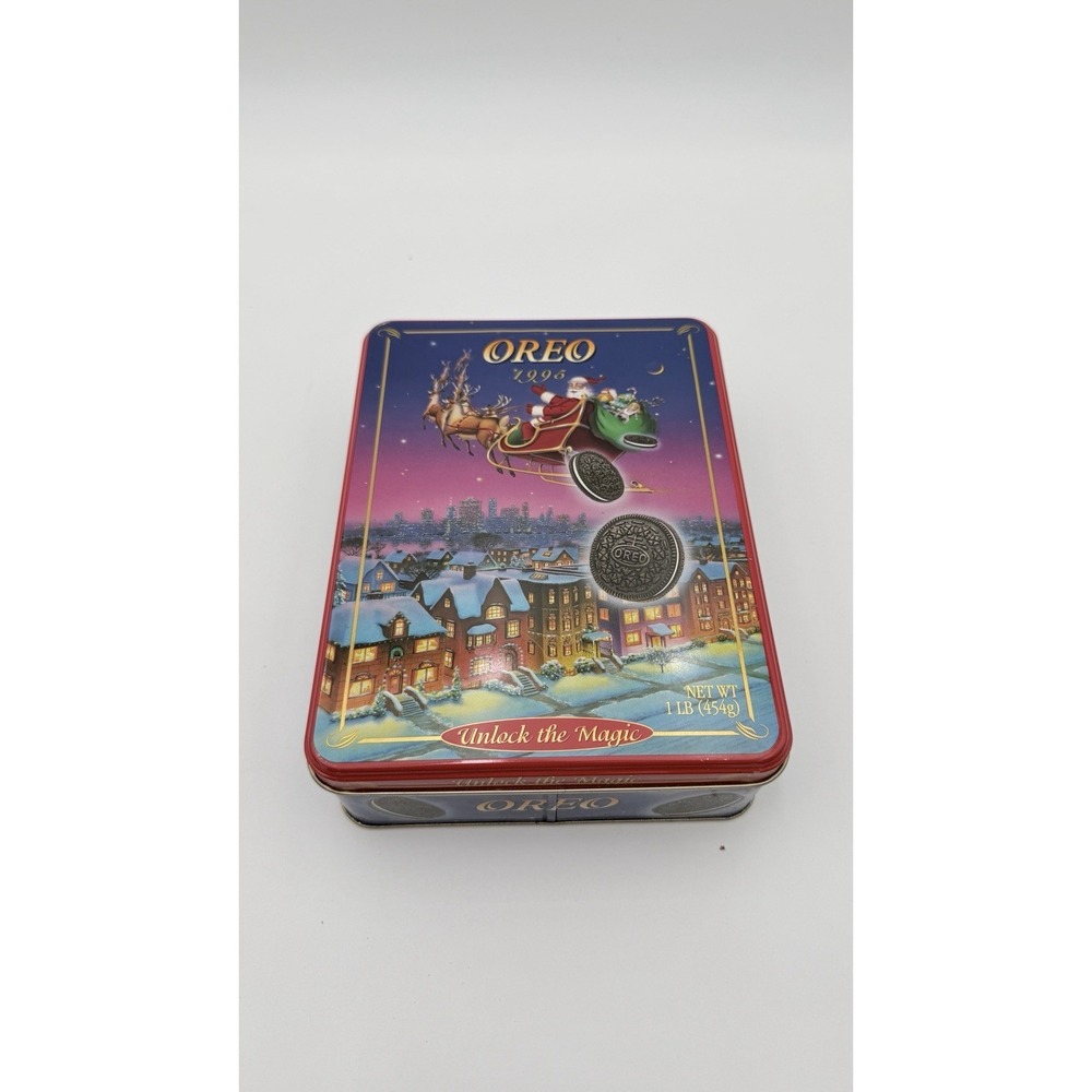 Vintage 1995 Oreo Cookie Collectible Christmas Holiday Tin Unlock The Magic